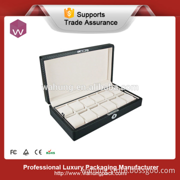 luxury black leather watch storage box inside velvet for 12 watches